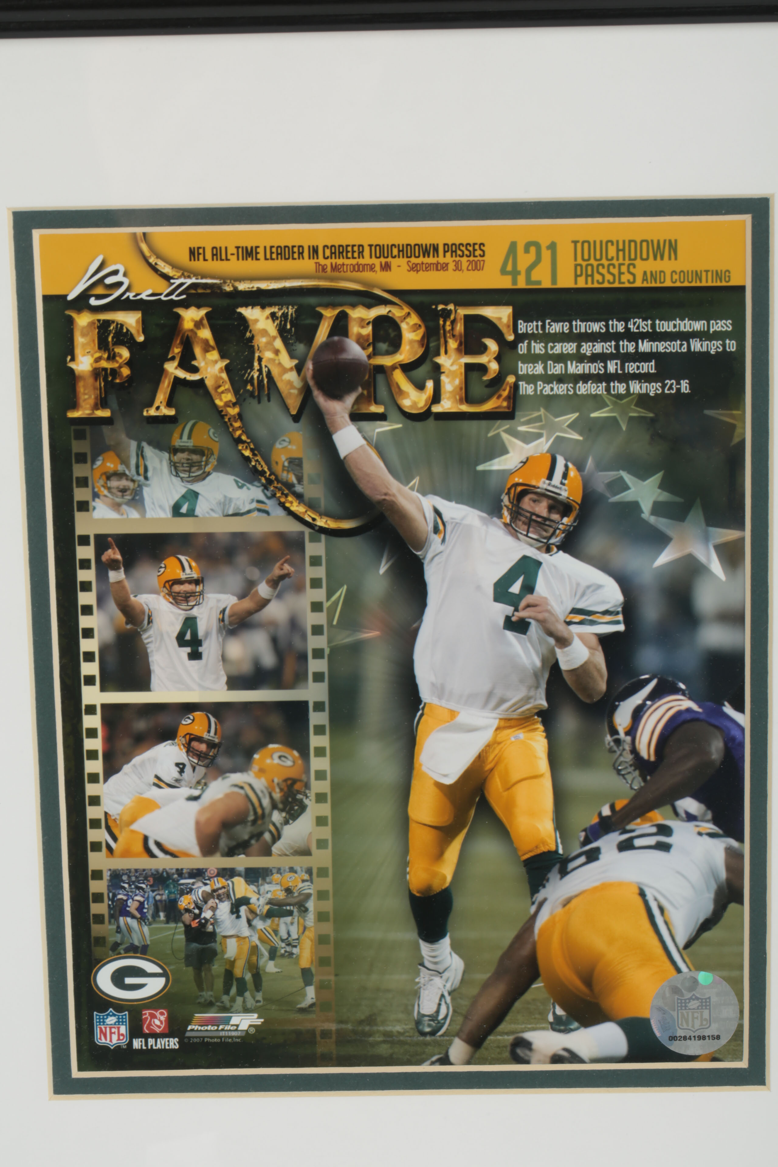 Brett Favre Print Commemorating Record Breaking Touchdown Pass