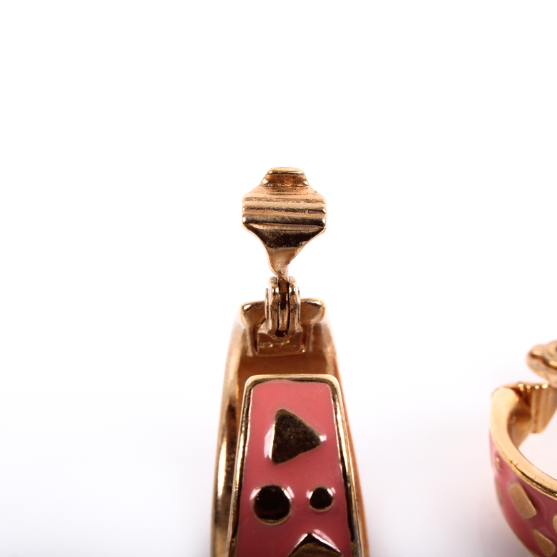 Vintage Yves Saint Laurent Coral Enamel Hoop Earrings