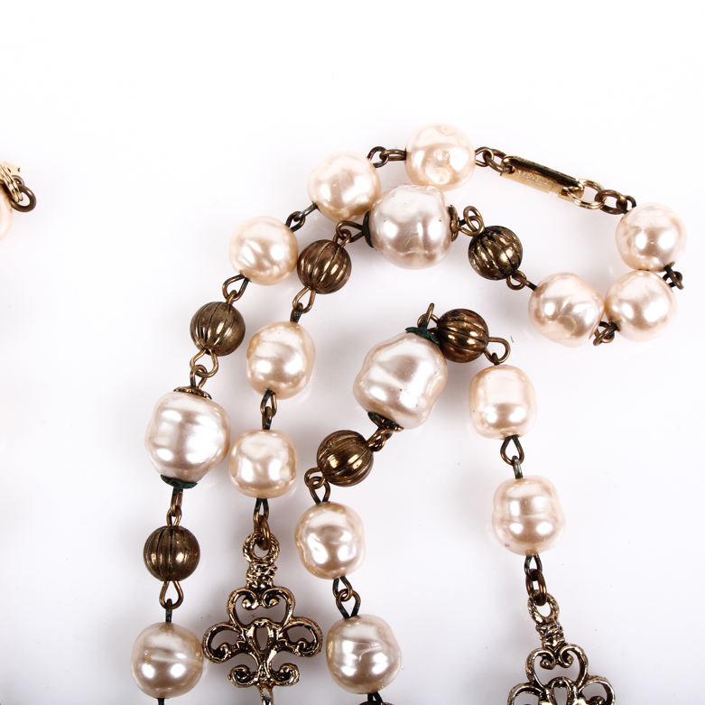 Pair of Duplaise Faux Pearl Opera Length Costume Necklaces