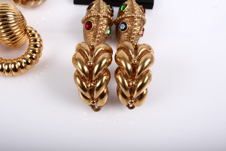 Assortment of Vintage Kenneth Jay Lane Gold-Tone Costume Earrings with Bangle