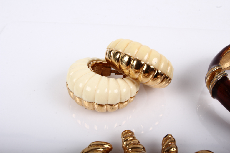 Assortment of Vintage Kenneth Jay Lane Gold-Tone Costume Earrings with Bangle