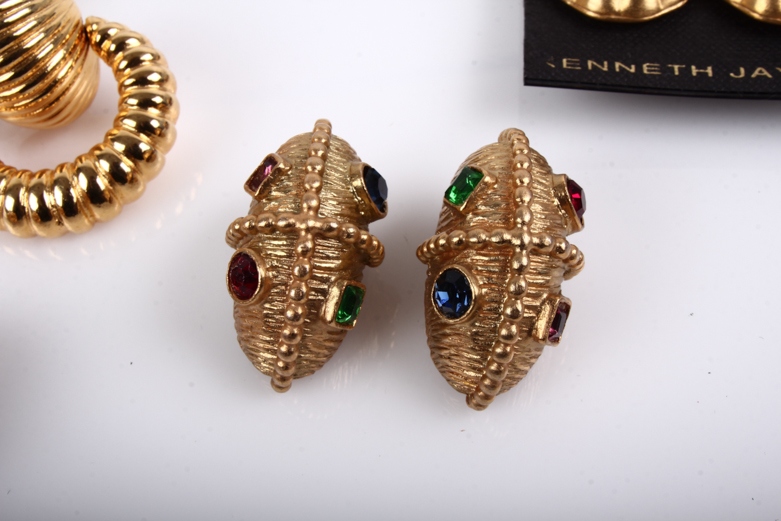 Assortment of Vintage Kenneth Jay Lane Gold-Tone Costume Earrings with Bangle