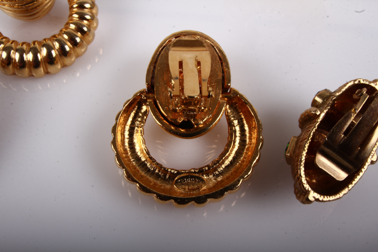 Assortment of Vintage Kenneth Jay Lane Gold-Tone Costume Earrings with Bangle