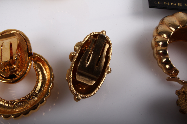 Assortment of Vintage Kenneth Jay Lane Gold-Tone Costume Earrings with Bangle