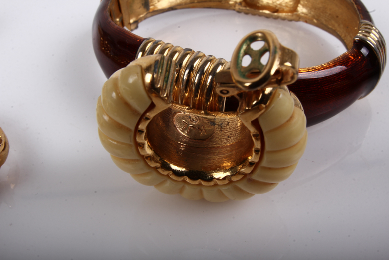 Assortment of Vintage Kenneth Jay Lane Gold-Tone Costume Earrings with Bangle
