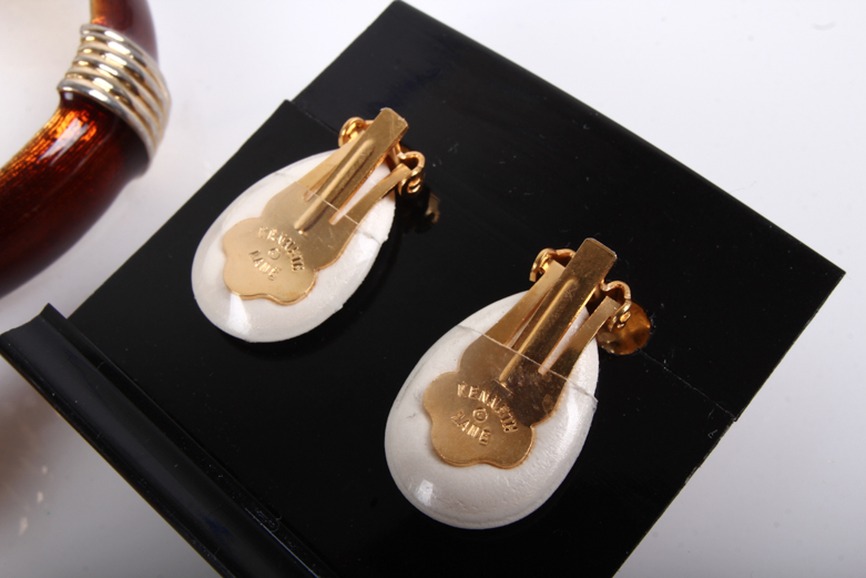 Assortment of Vintage Kenneth Jay Lane Gold-Tone Costume Earrings with Bangle