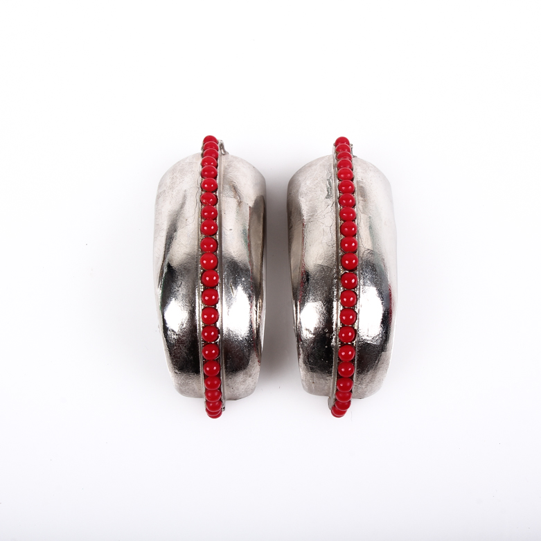 Ugo Correani Silver-Tone Clip-On Earrings with Red Beading