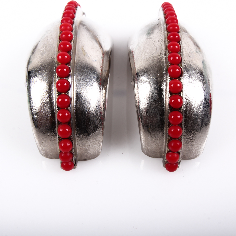 Ugo Correani Silver-Tone Clip-On Earrings with Red Beading