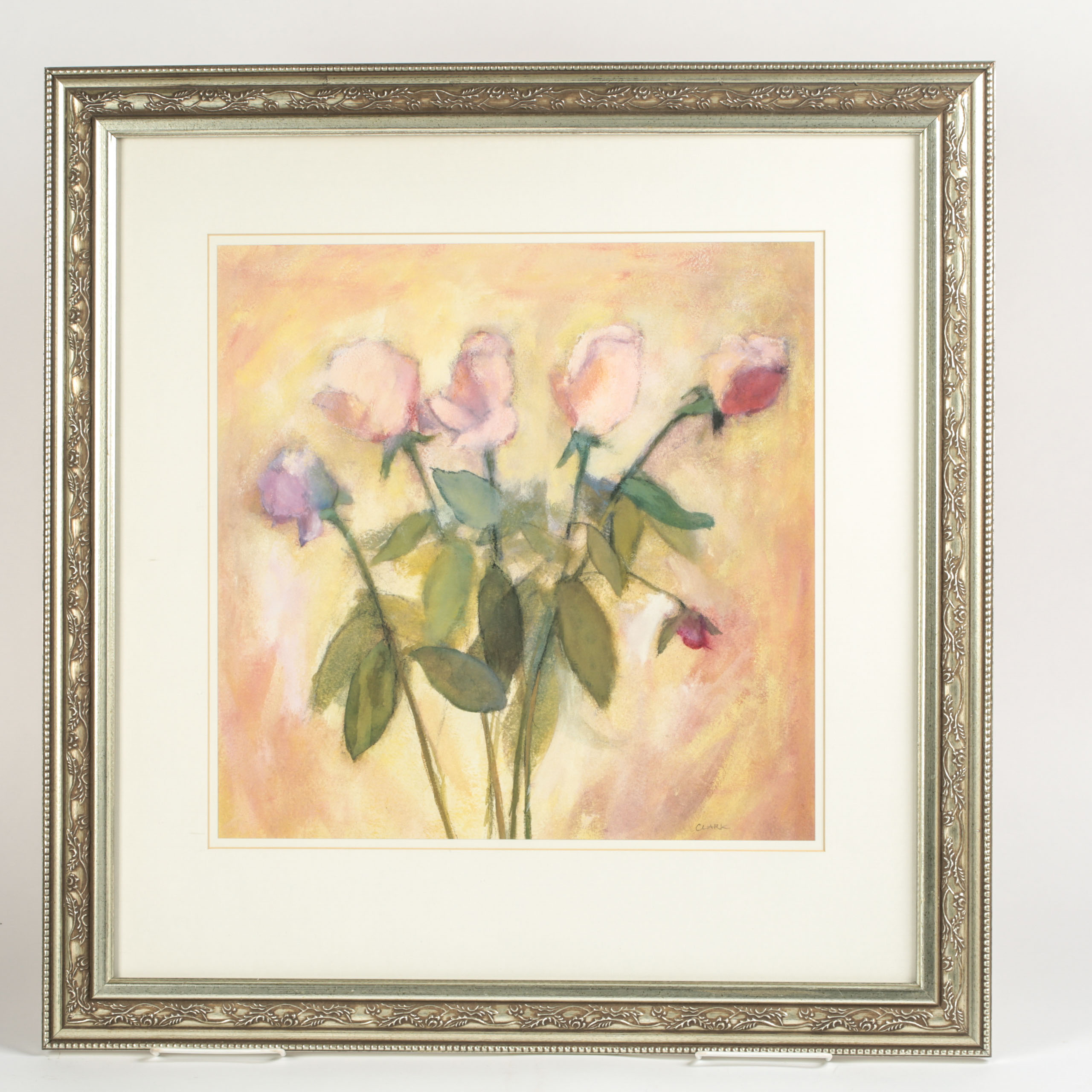 Clark Offset Lithograph Print on Paper of Pink Roses