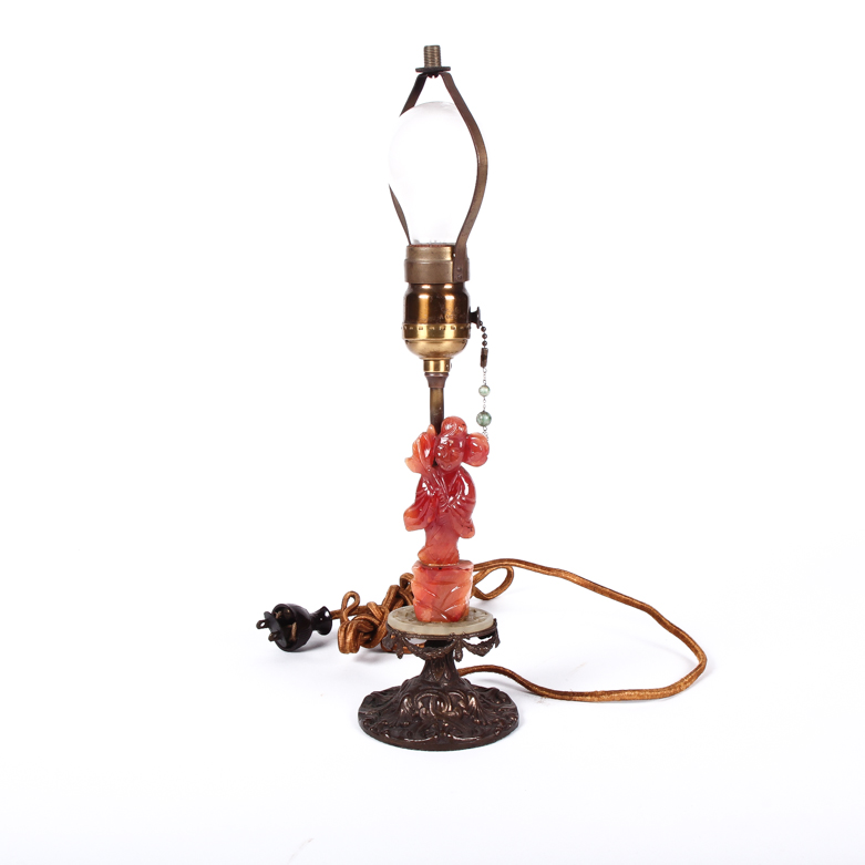 Vintage Chinese Chalcedony, Serpentine, and Nephrite Table Lamps