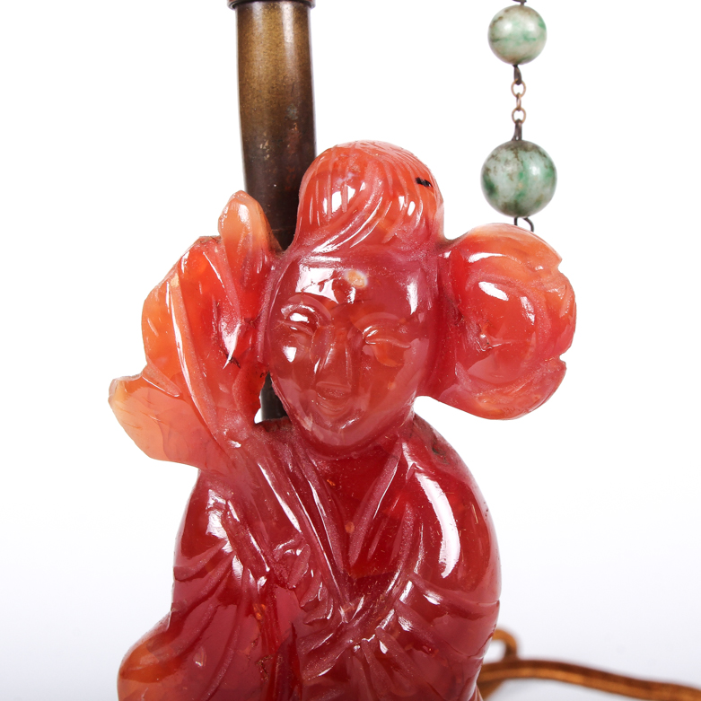 Vintage Chinese Chalcedony, Serpentine, and Nephrite Table Lamps