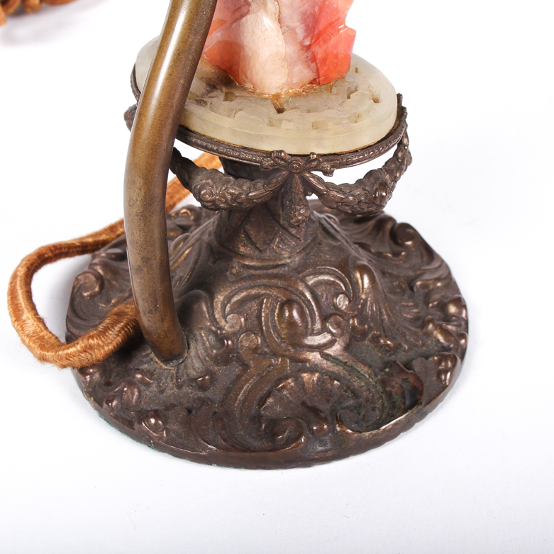 Vintage Chinese Chalcedony, Serpentine, and Nephrite Table Lamps