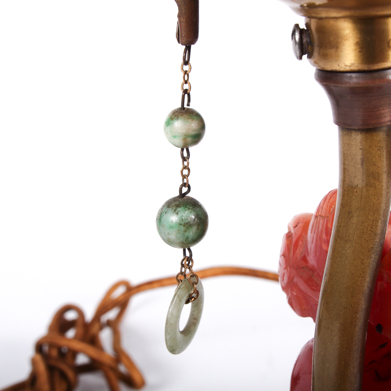 Vintage Chinese Chalcedony, Serpentine, and Nephrite Table Lamps