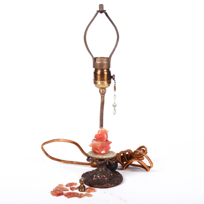 Vintage Chinese Chalcedony, Serpentine, and Nephrite Table Lamps
