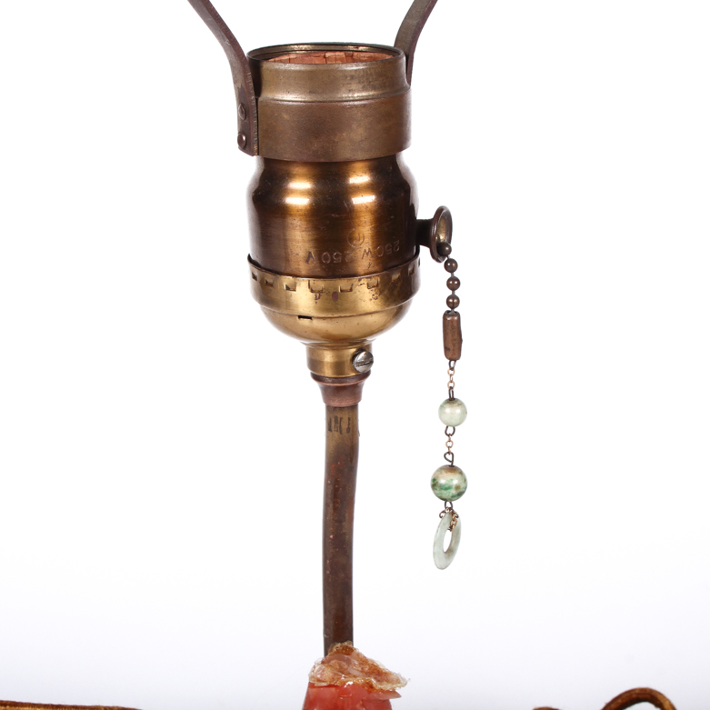 Vintage Chinese Chalcedony, Serpentine, and Nephrite Table Lamps