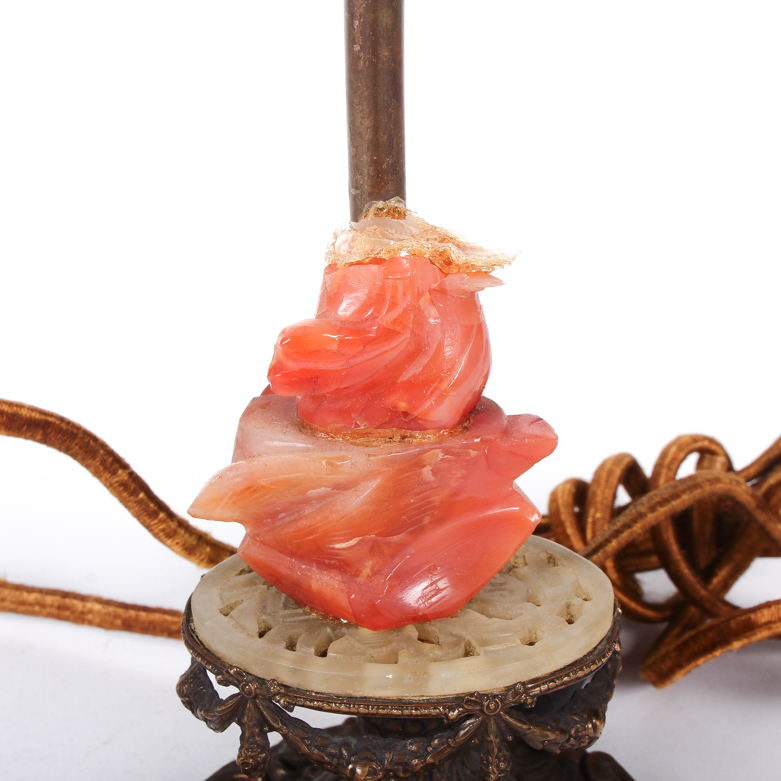 Vintage Chinese Chalcedony, Serpentine, and Nephrite Table Lamps