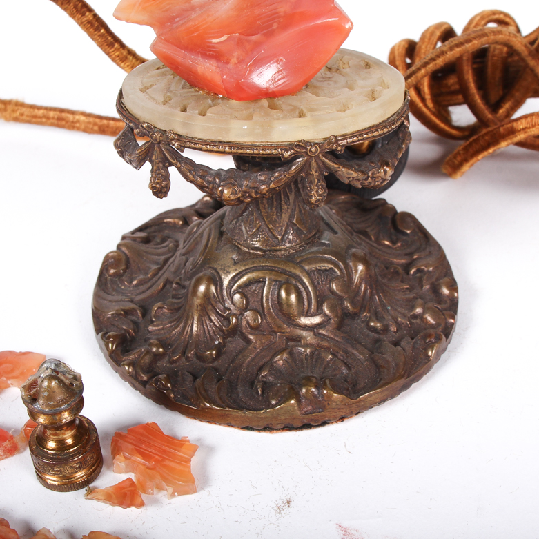 Vintage Chinese Chalcedony, Serpentine, and Nephrite Table Lamps
