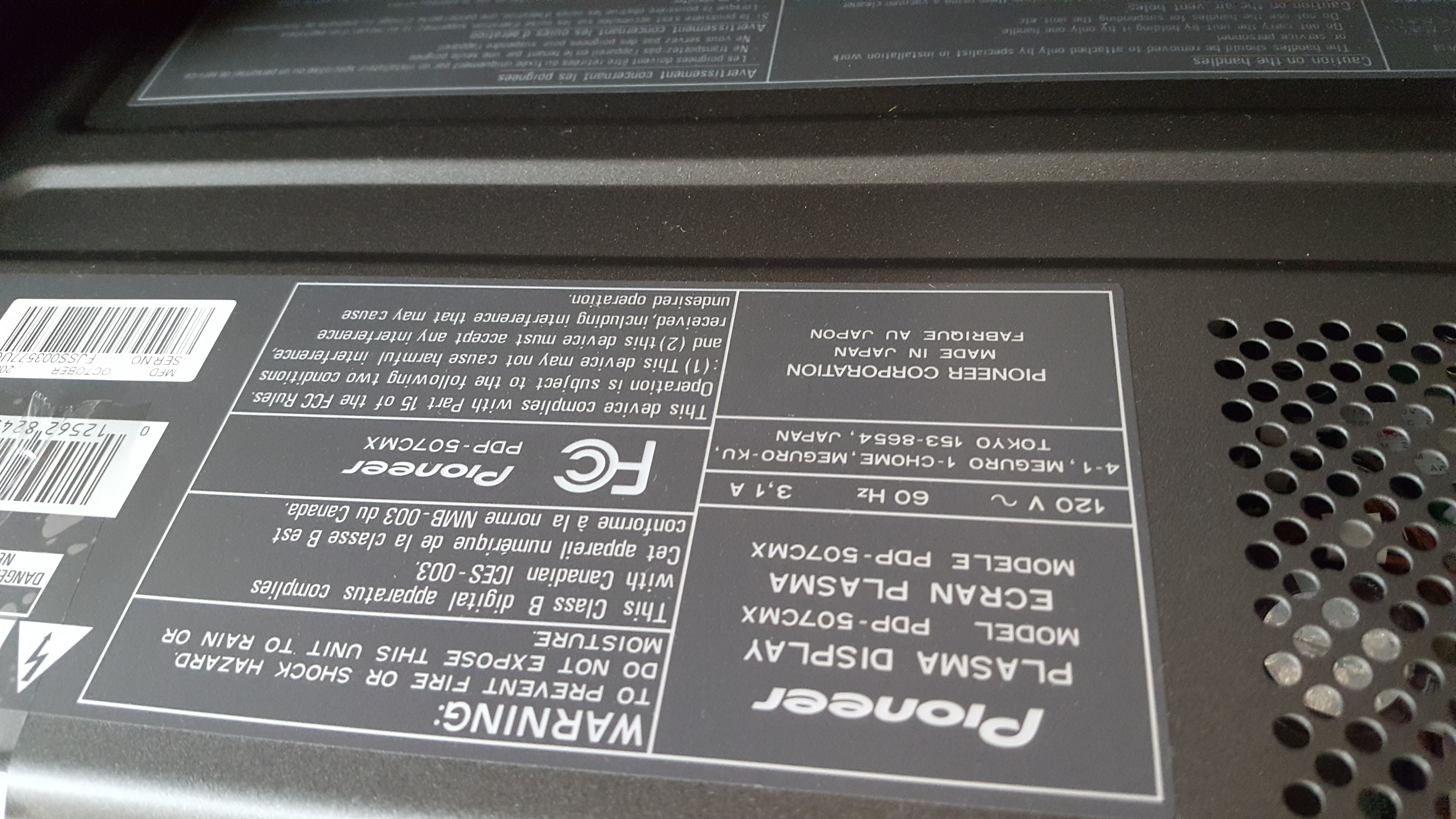 Pioneer 50" Flat Screen Plasma Television