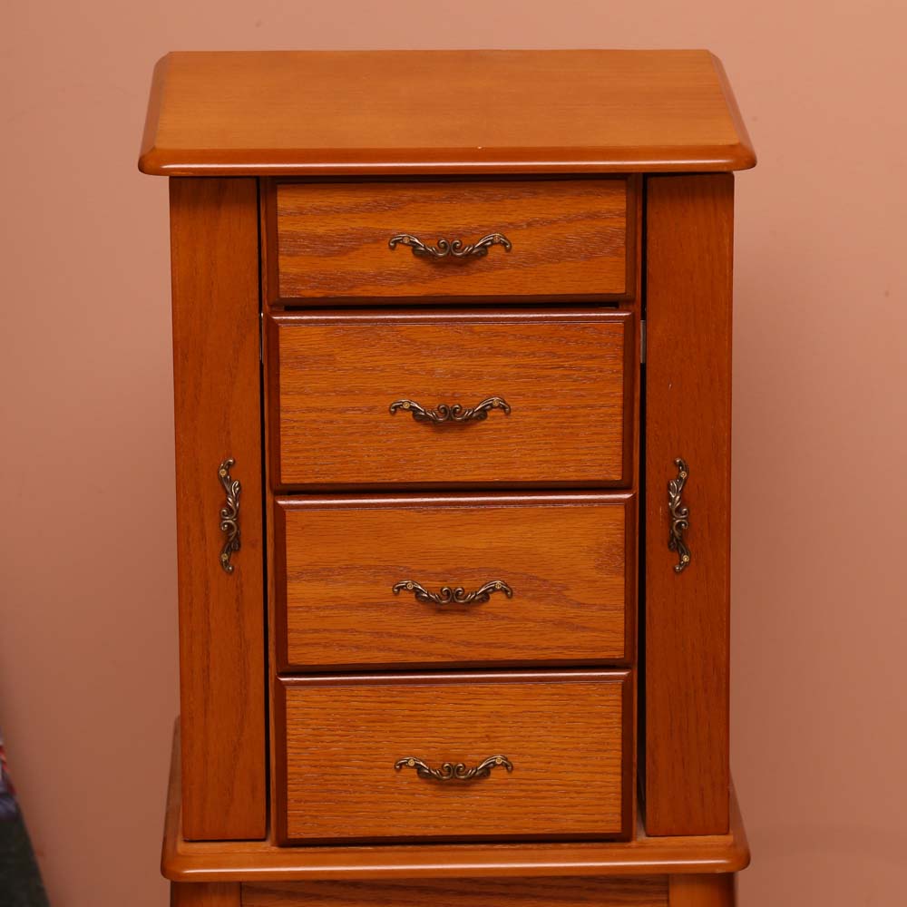 Oak-Finished Jewelry Armoire