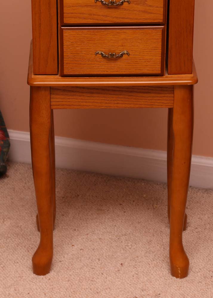 Oak-Finished Jewelry Armoire
