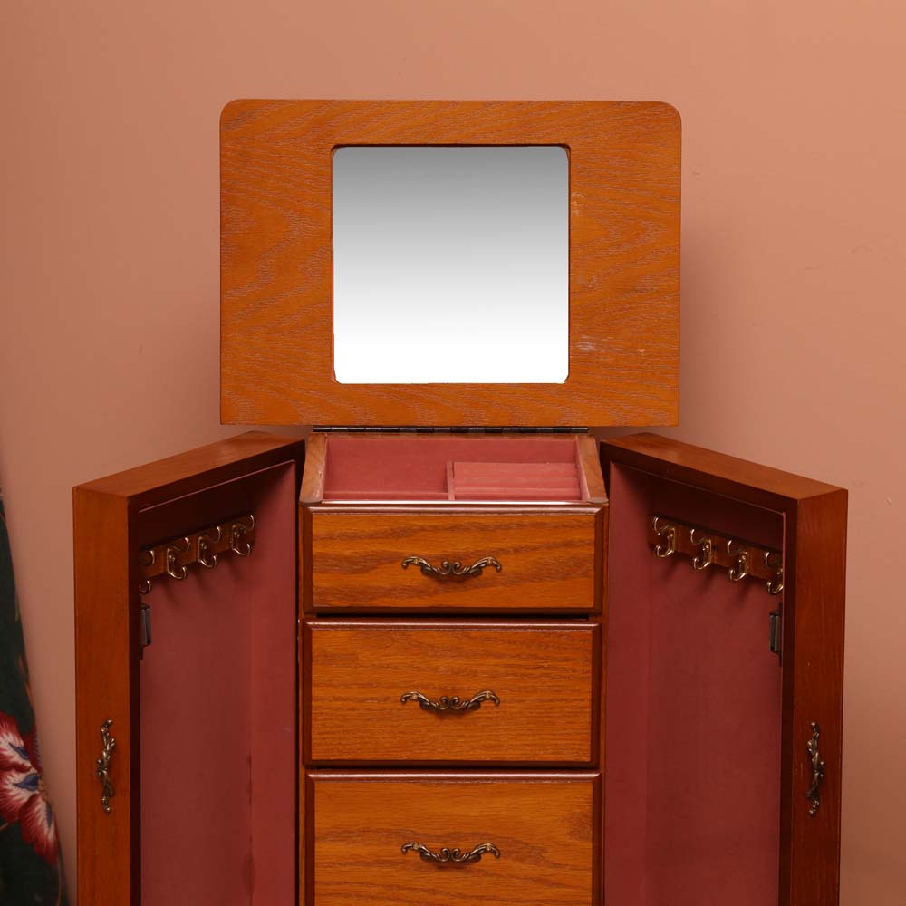 Oak-Finished Jewelry Armoire