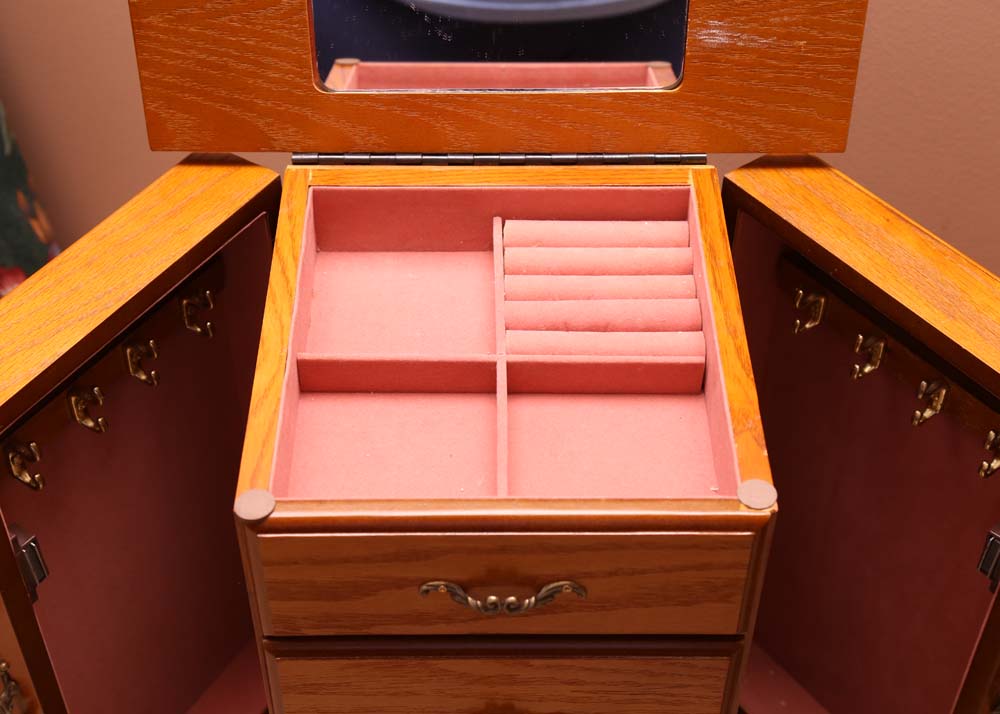 Oak-Finished Jewelry Armoire