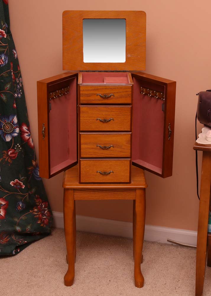 Oak-Finished Jewelry Armoire