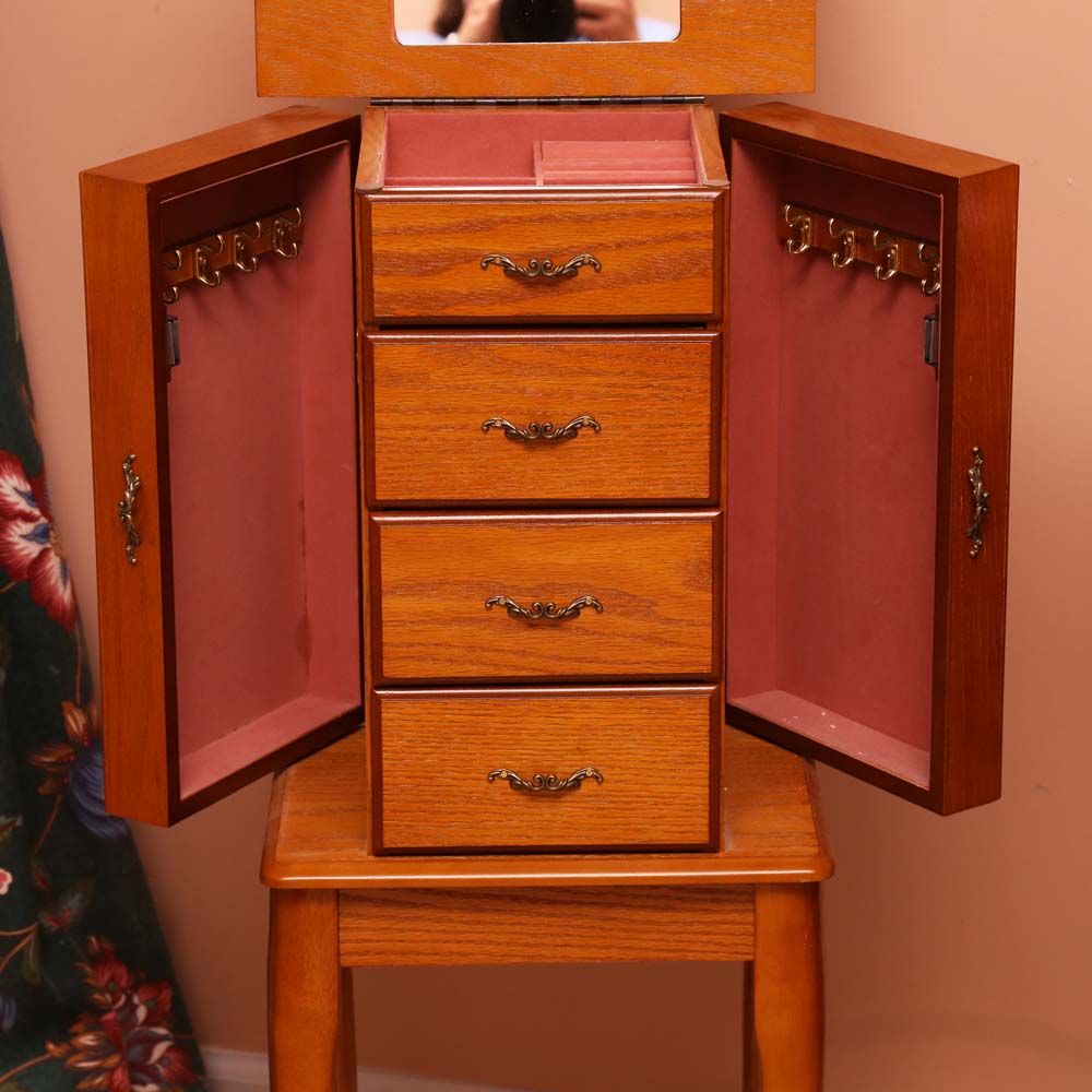 Oak-Finished Jewelry Armoire