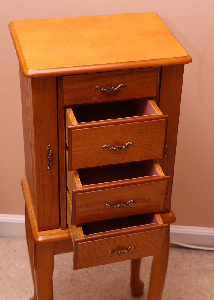 Oak-Finished Jewelry Armoire