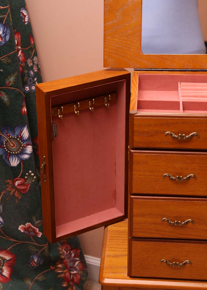 Oak-Finished Jewelry Armoire