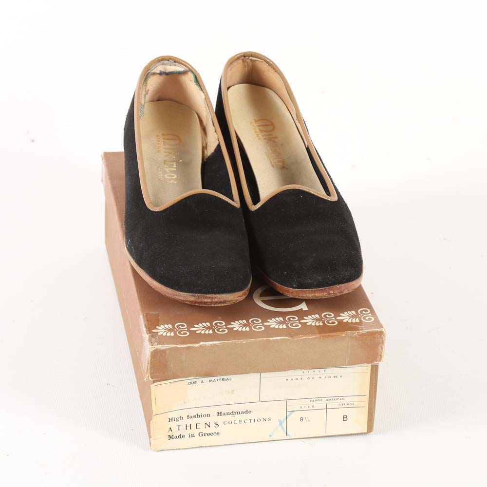 Vintage Mikelos of Athens Black Suede Leather Pumps