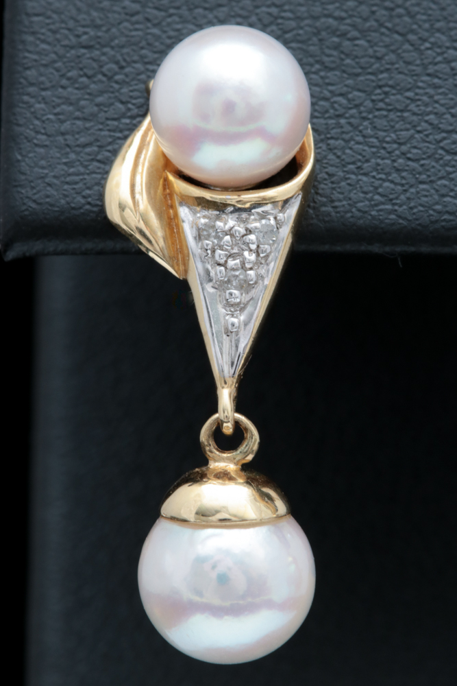 14K Yellow Gold Pearl and Diamond Earrings