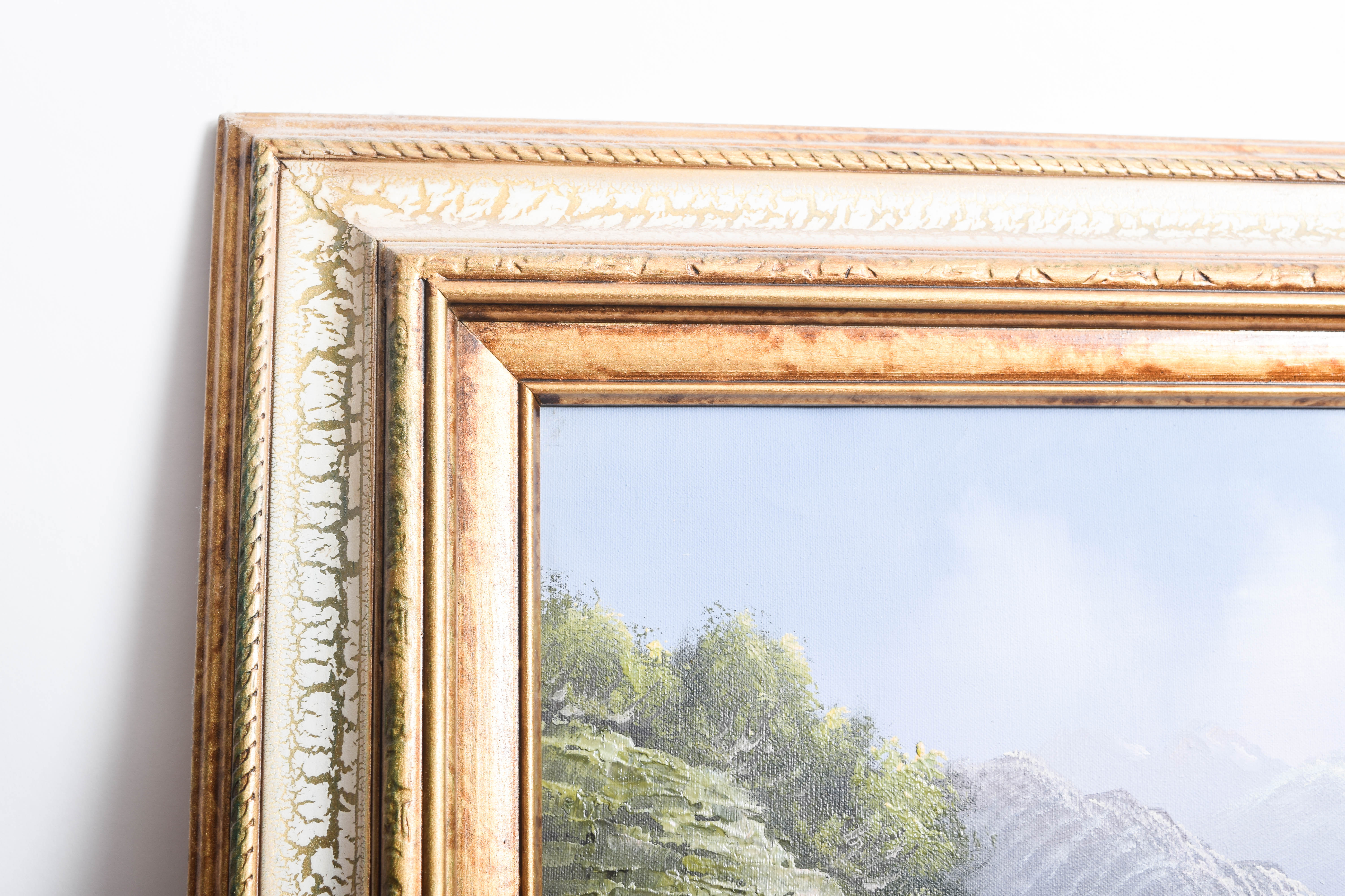 R. Boren Oil Painting on Canvas of a Mountain Landscape