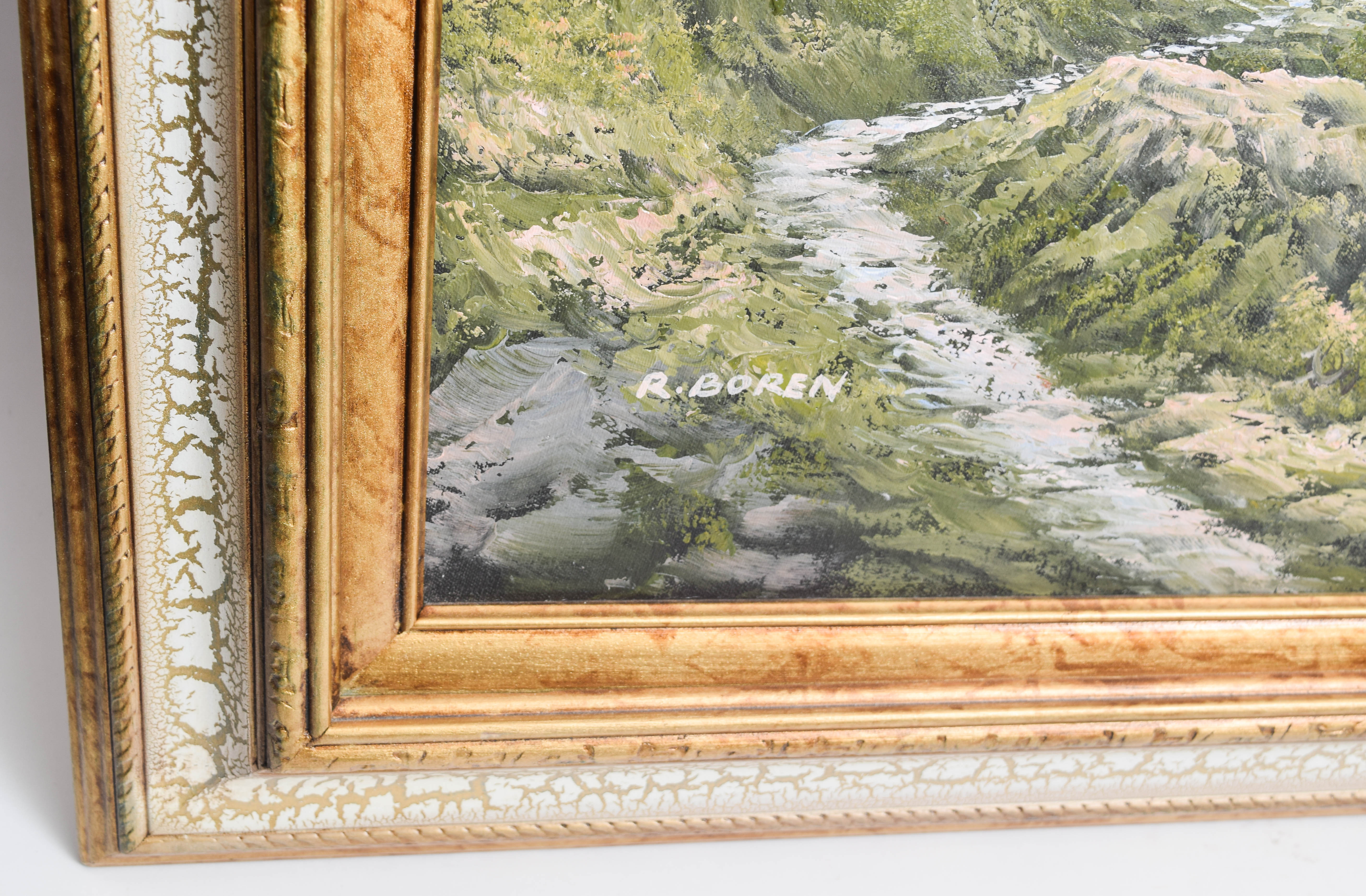 R. Boren Oil Painting on Canvas of a Mountain Landscape