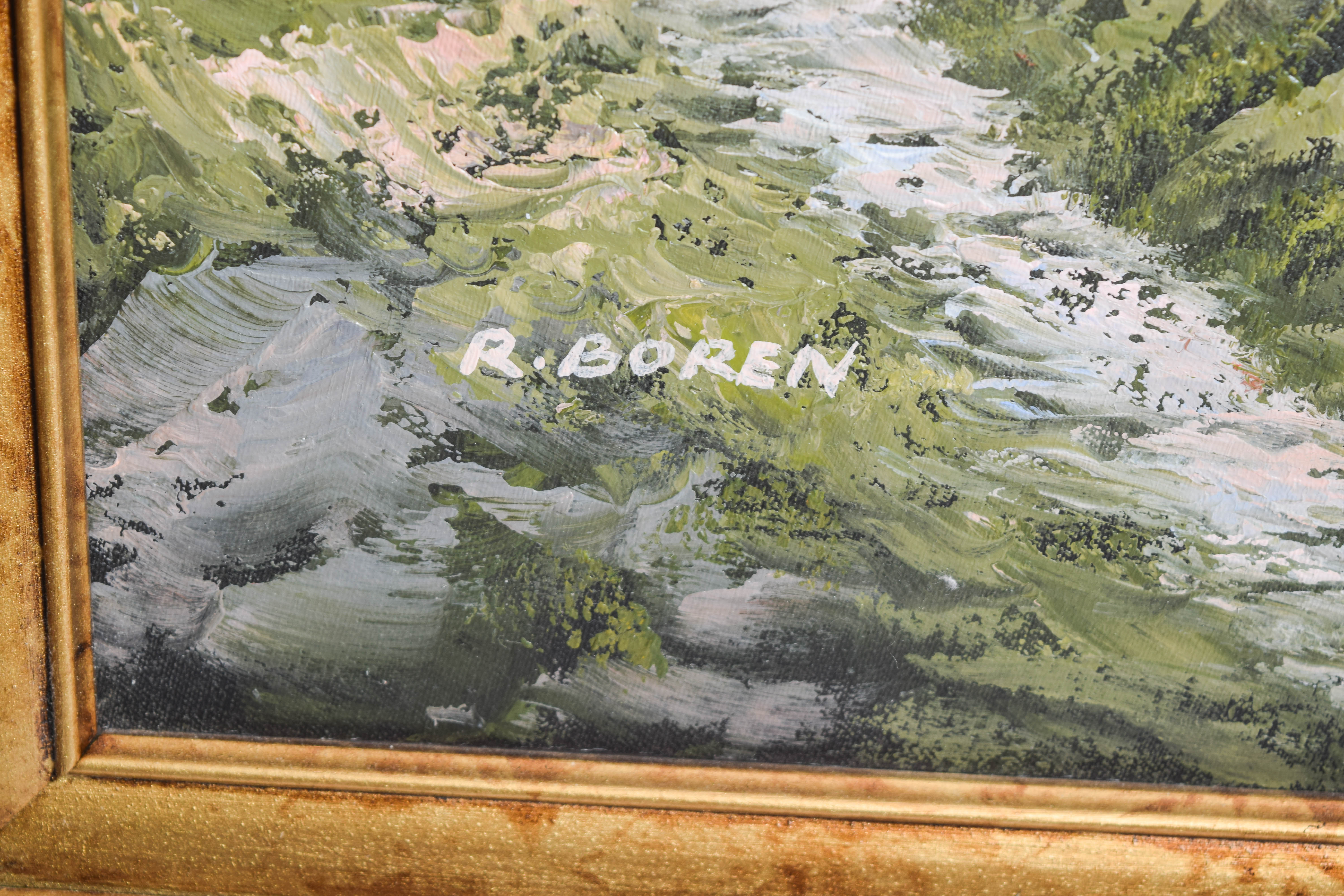 R. Boren Oil Painting on Canvas of a Mountain Landscape