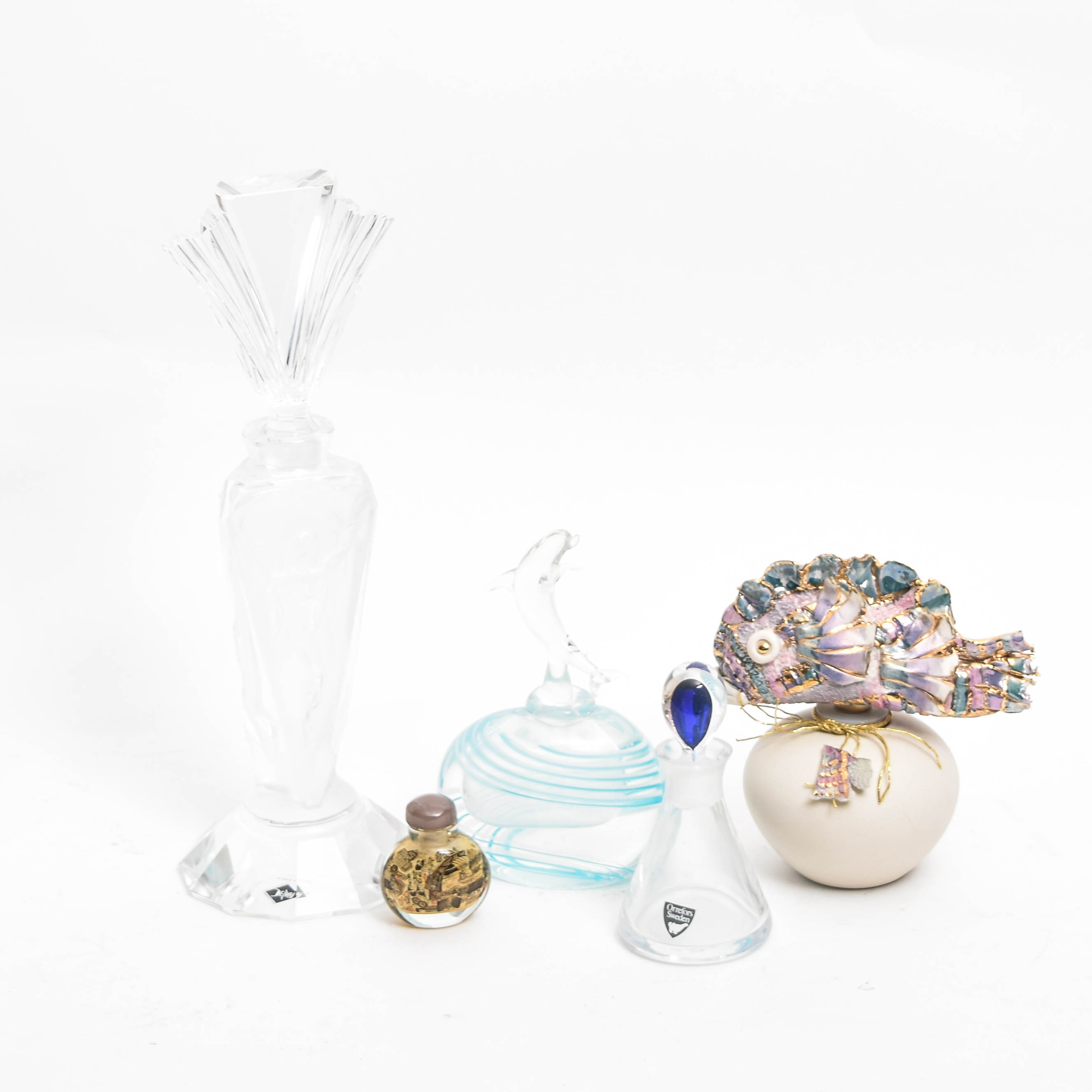Collection of Vintage Glass and Crystal Vanity Bottles Featuring Orrefors