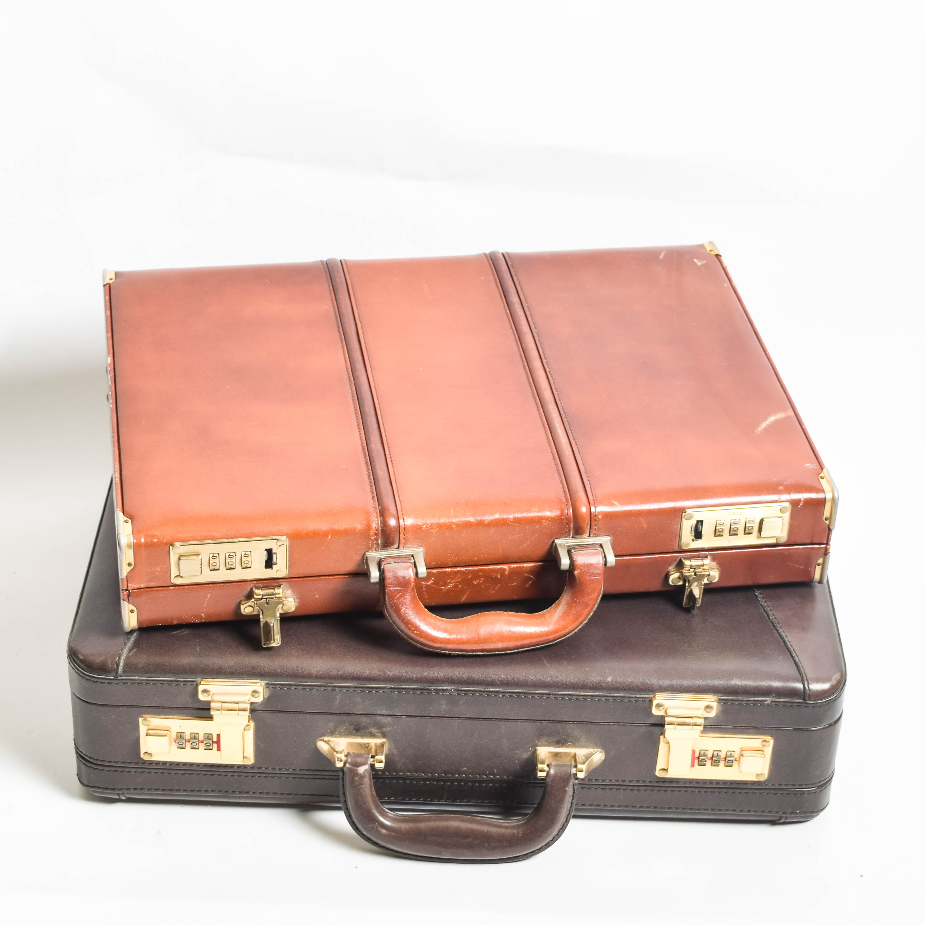 Pair of Vintage Leather Expandable Attache Cases