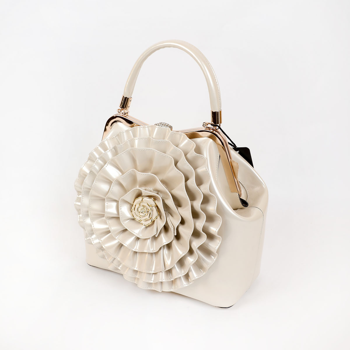 White Bosalina Handbag with Flower Decoration