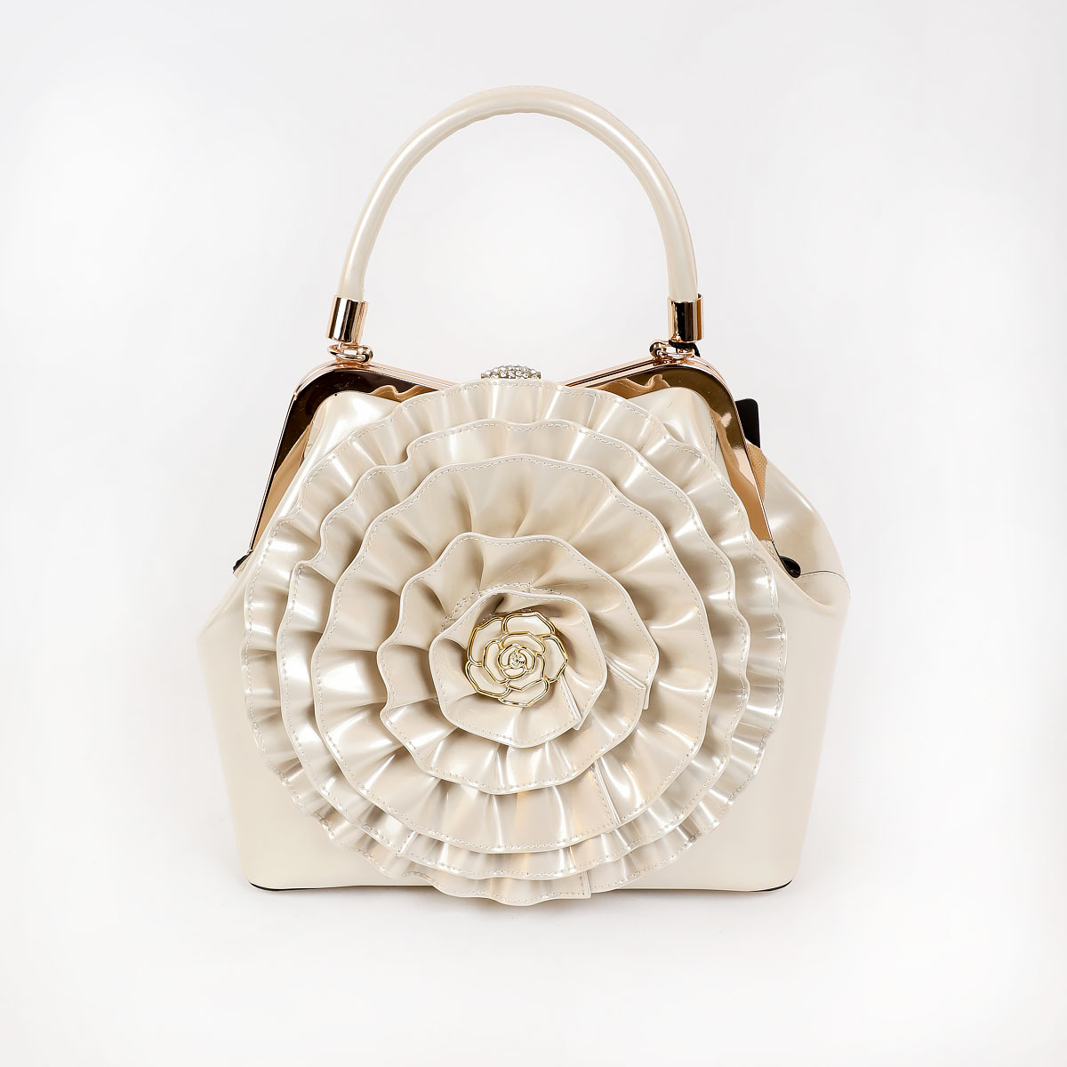 White Bosalina Handbag with Flower Decoration