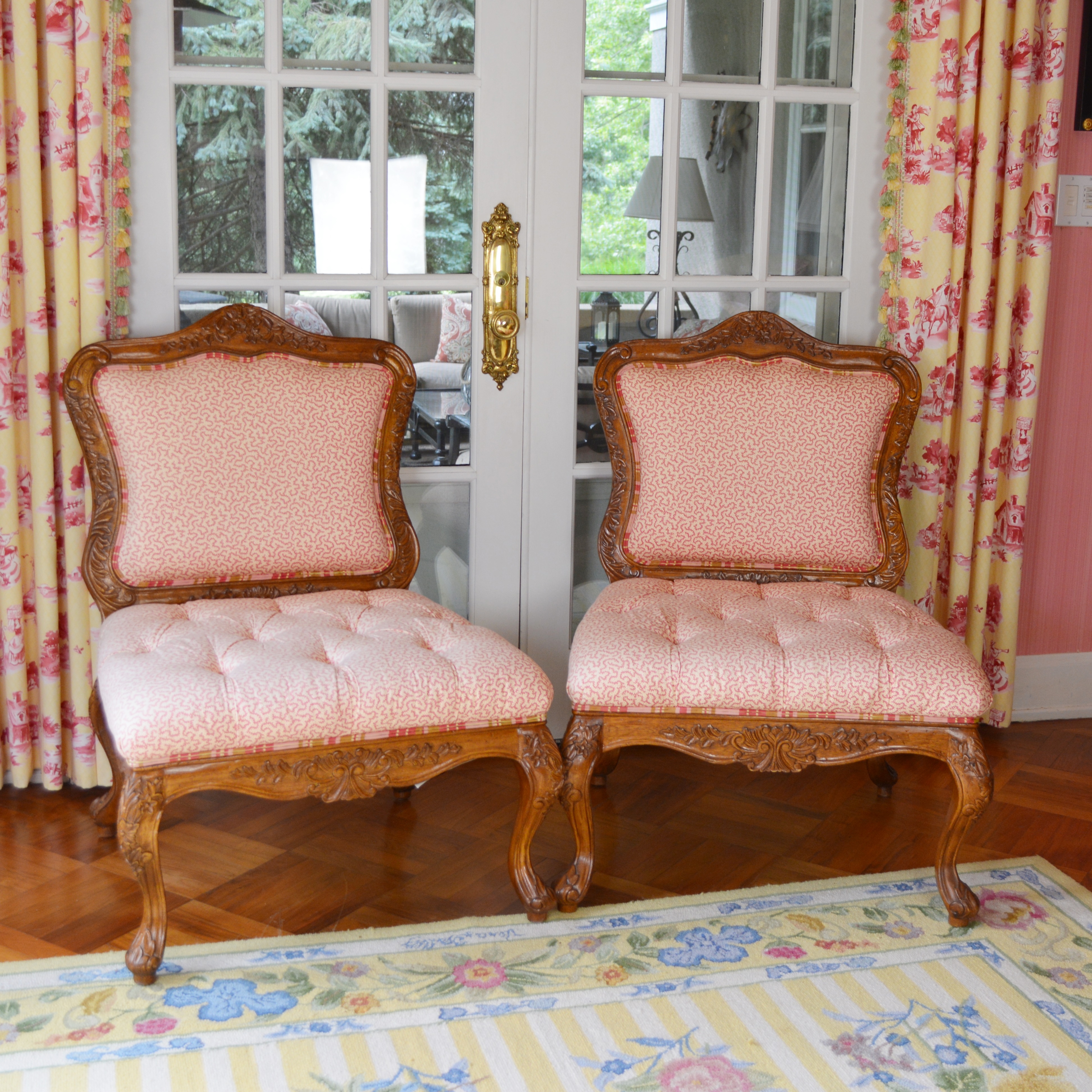 Drexel Heritage Wood Upholstered Slipper Chairs