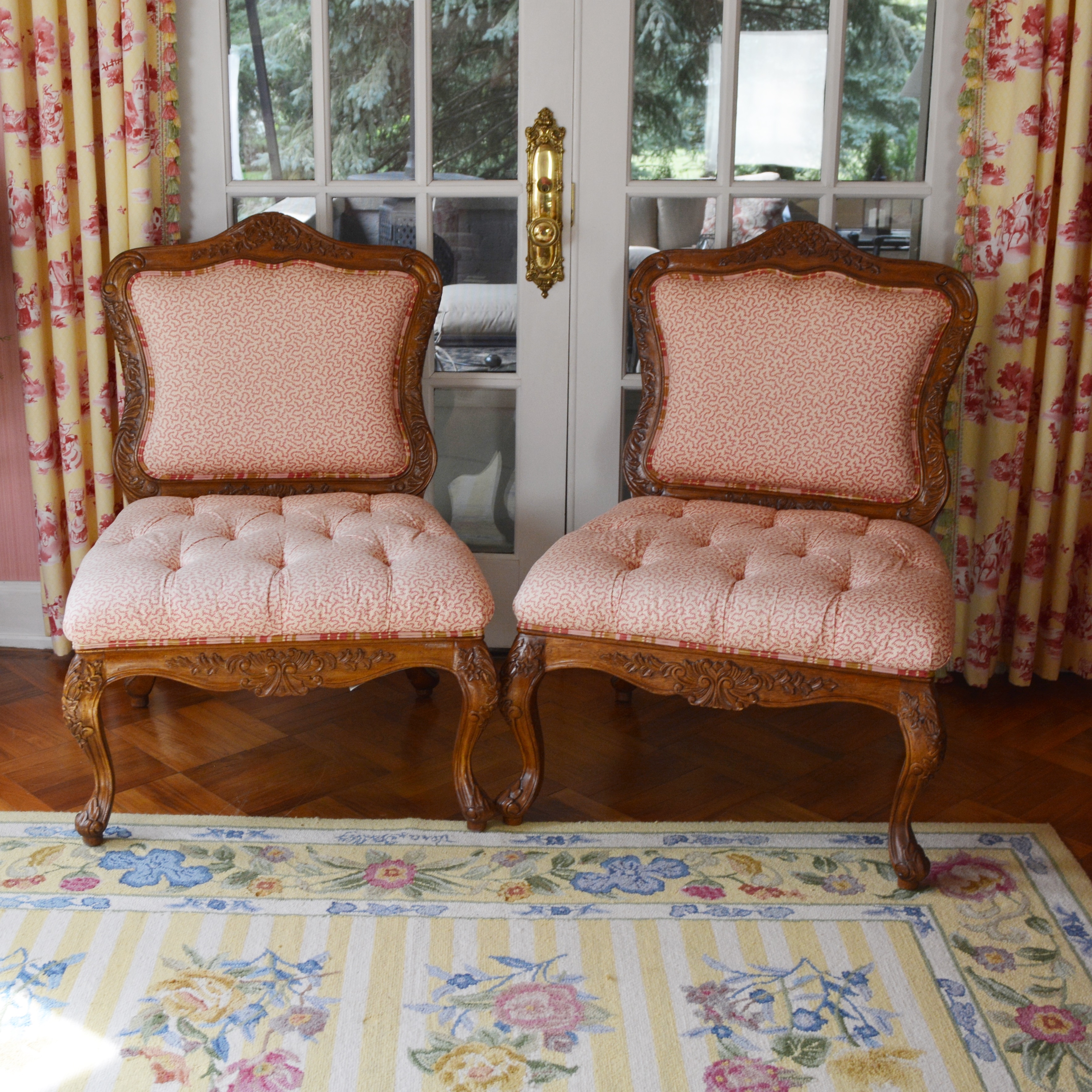 Drexel Heritage Wood Upholstered Slipper Chairs