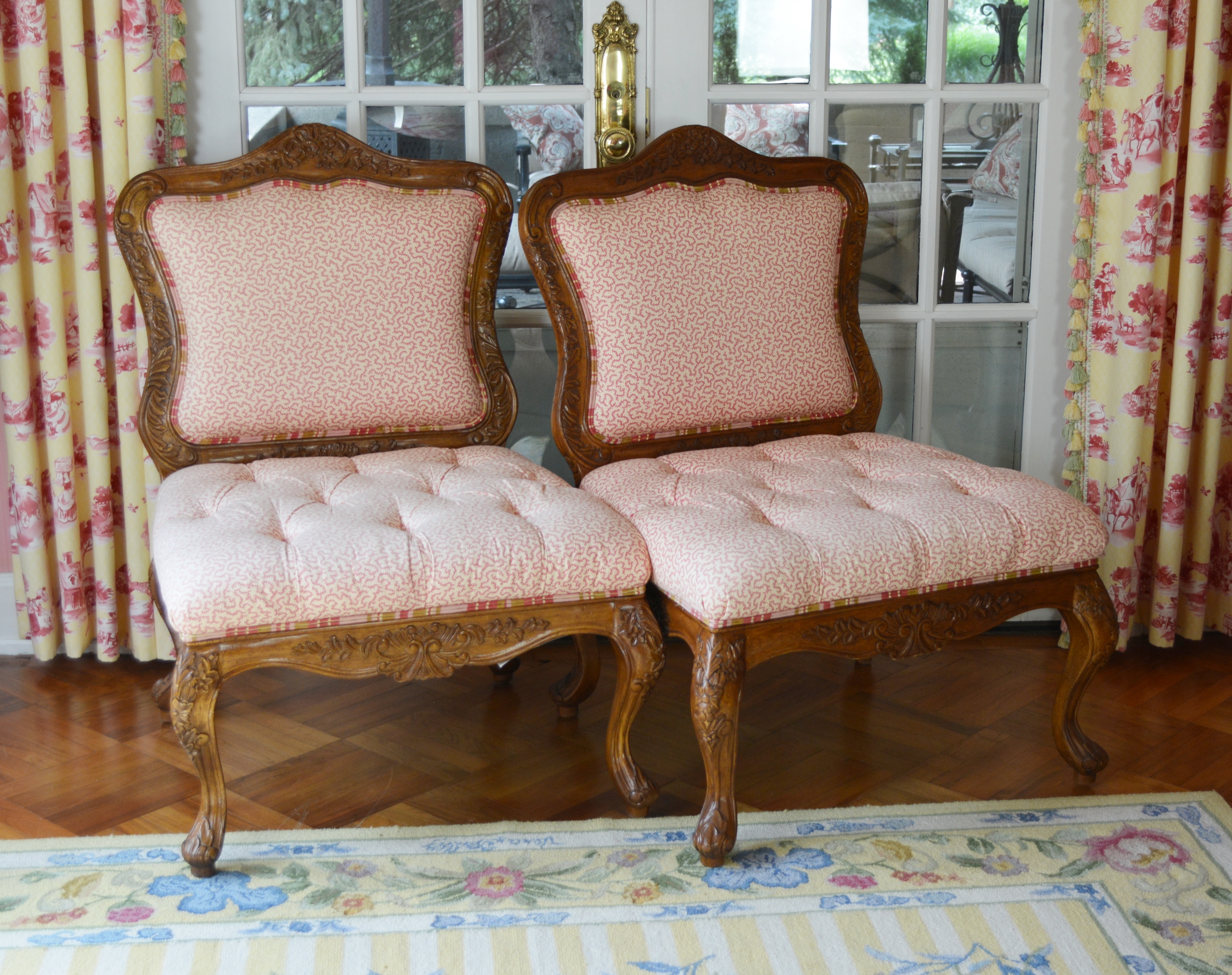 Drexel Heritage Wood Upholstered Slipper Chairs