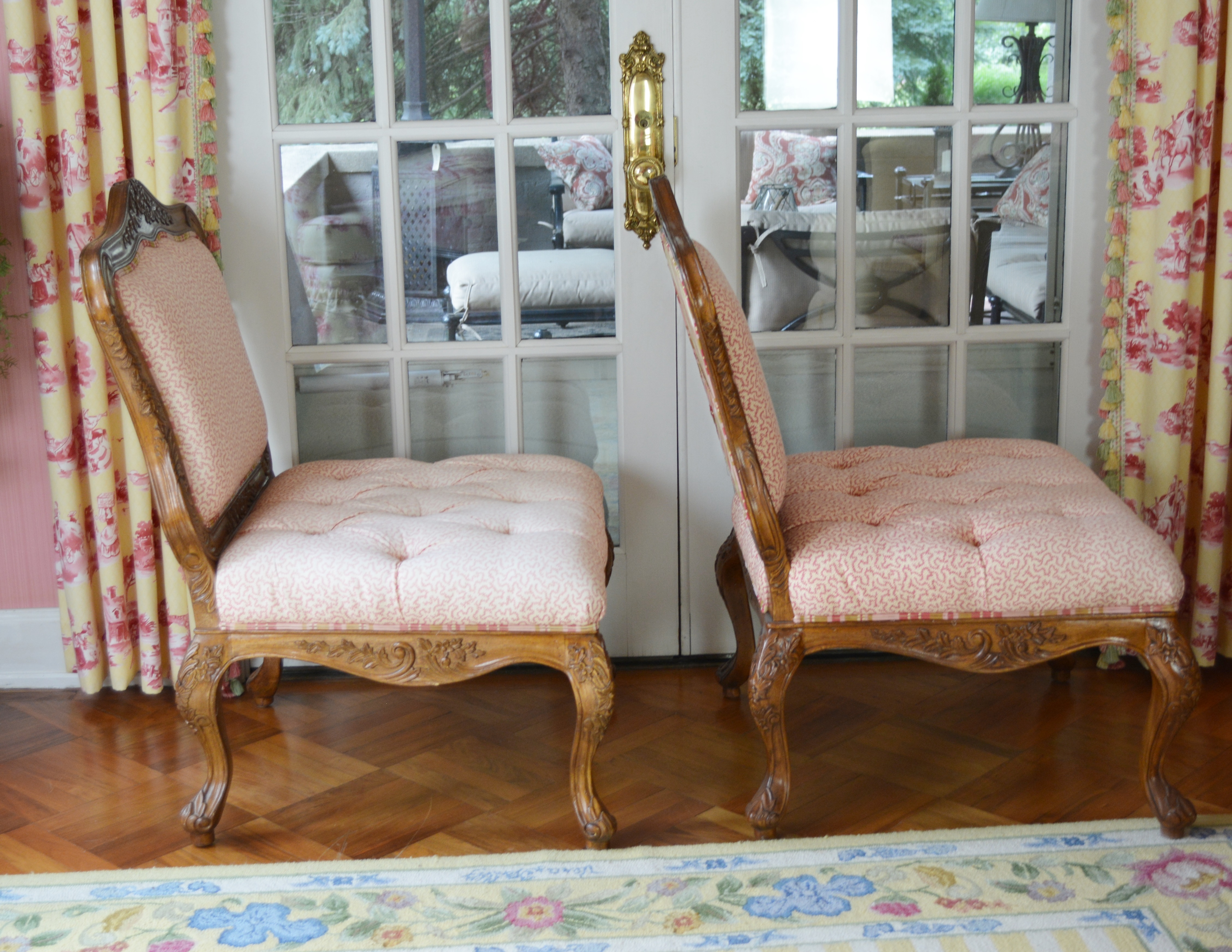 Drexel Heritage Wood Upholstered Slipper Chairs