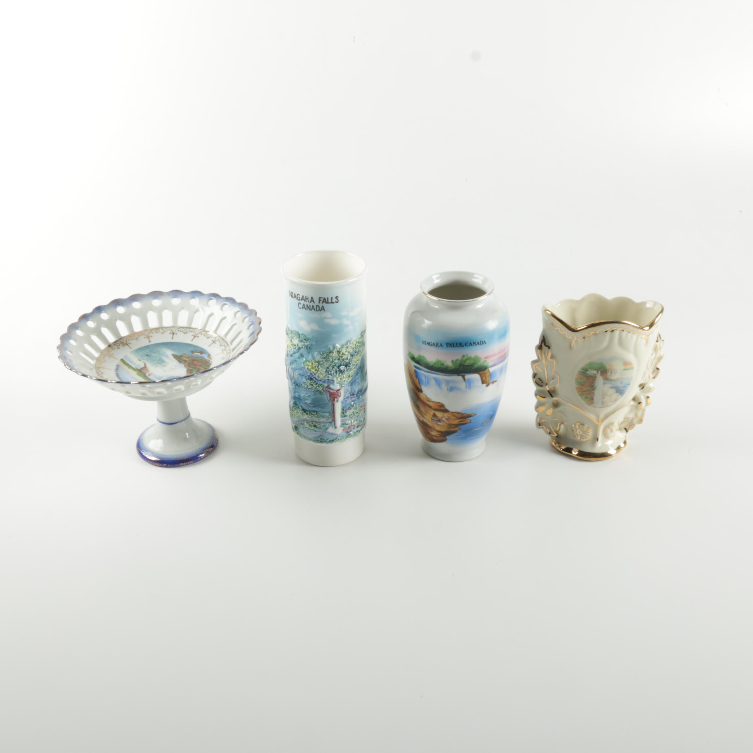 Vintage Niagara Falls Souvenir Vases and Footed Bowl