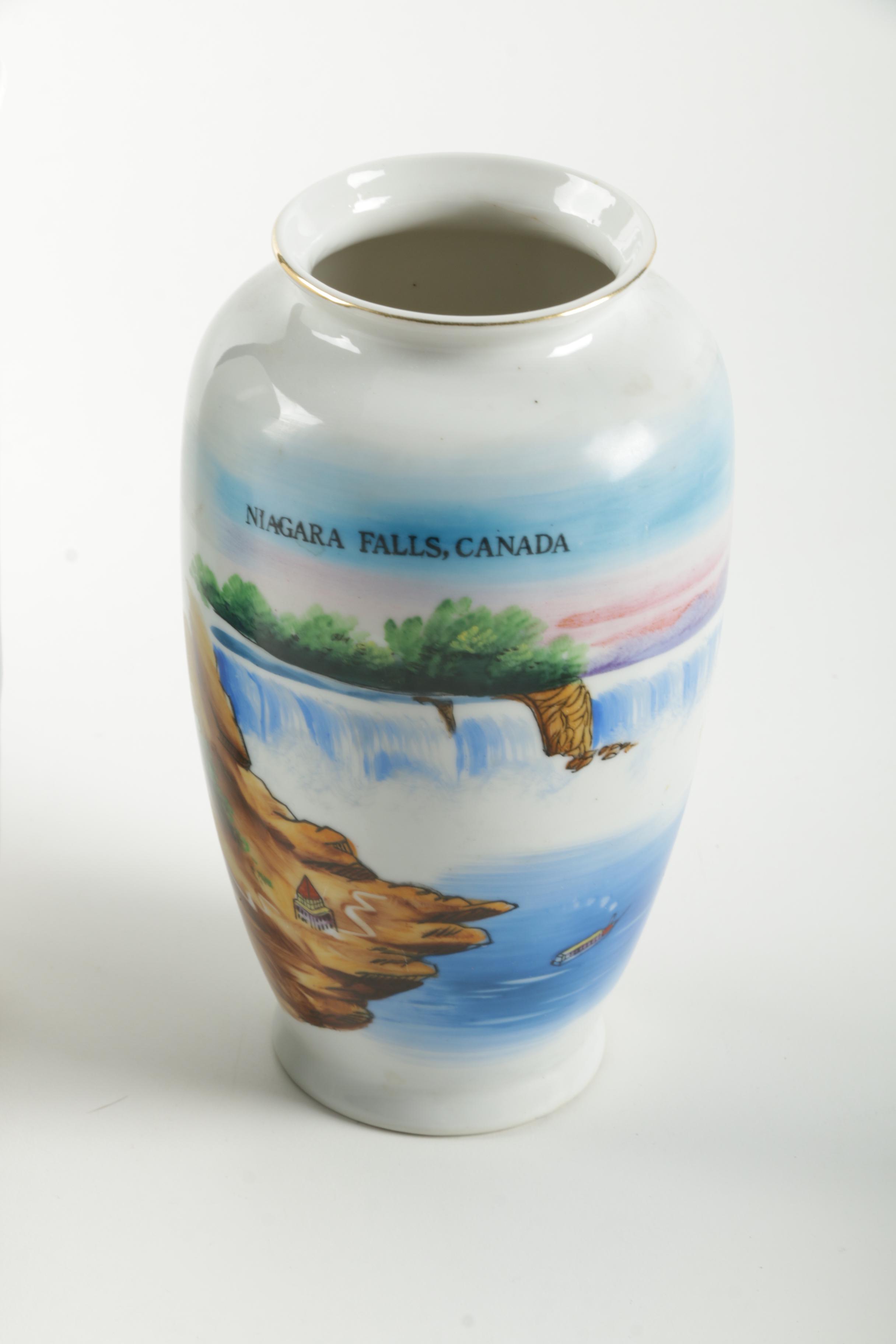 Vintage Niagara Falls Souvenir Vases and Footed Bowl
