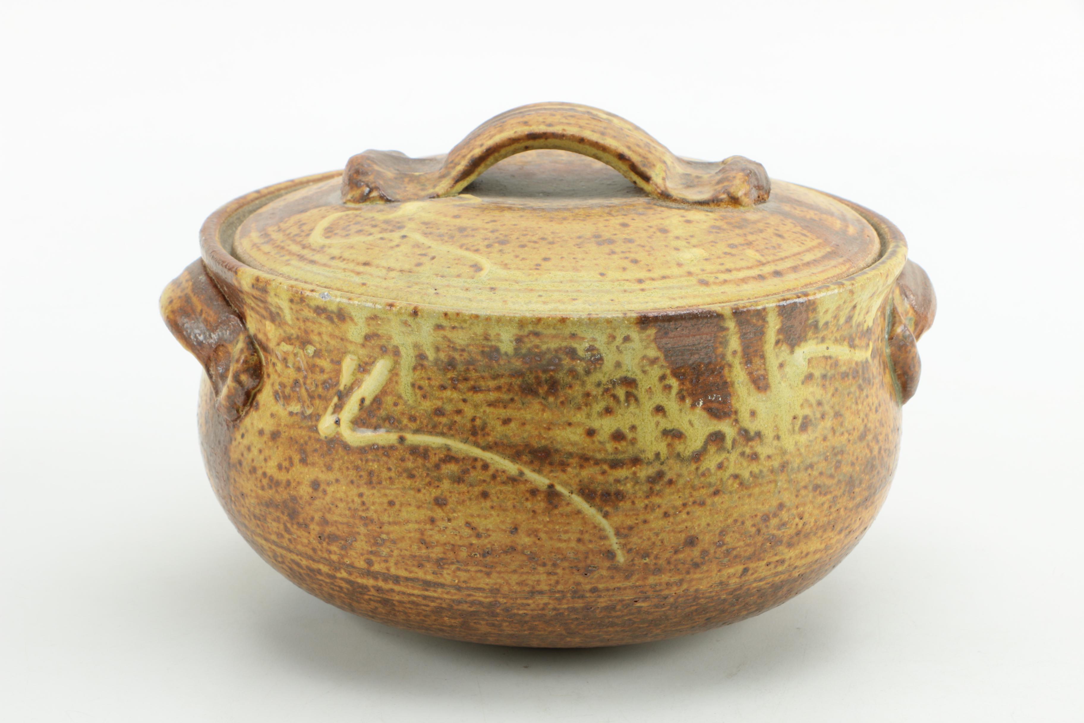 Hand Thrown Stoneware Vase and Lidded Vessel