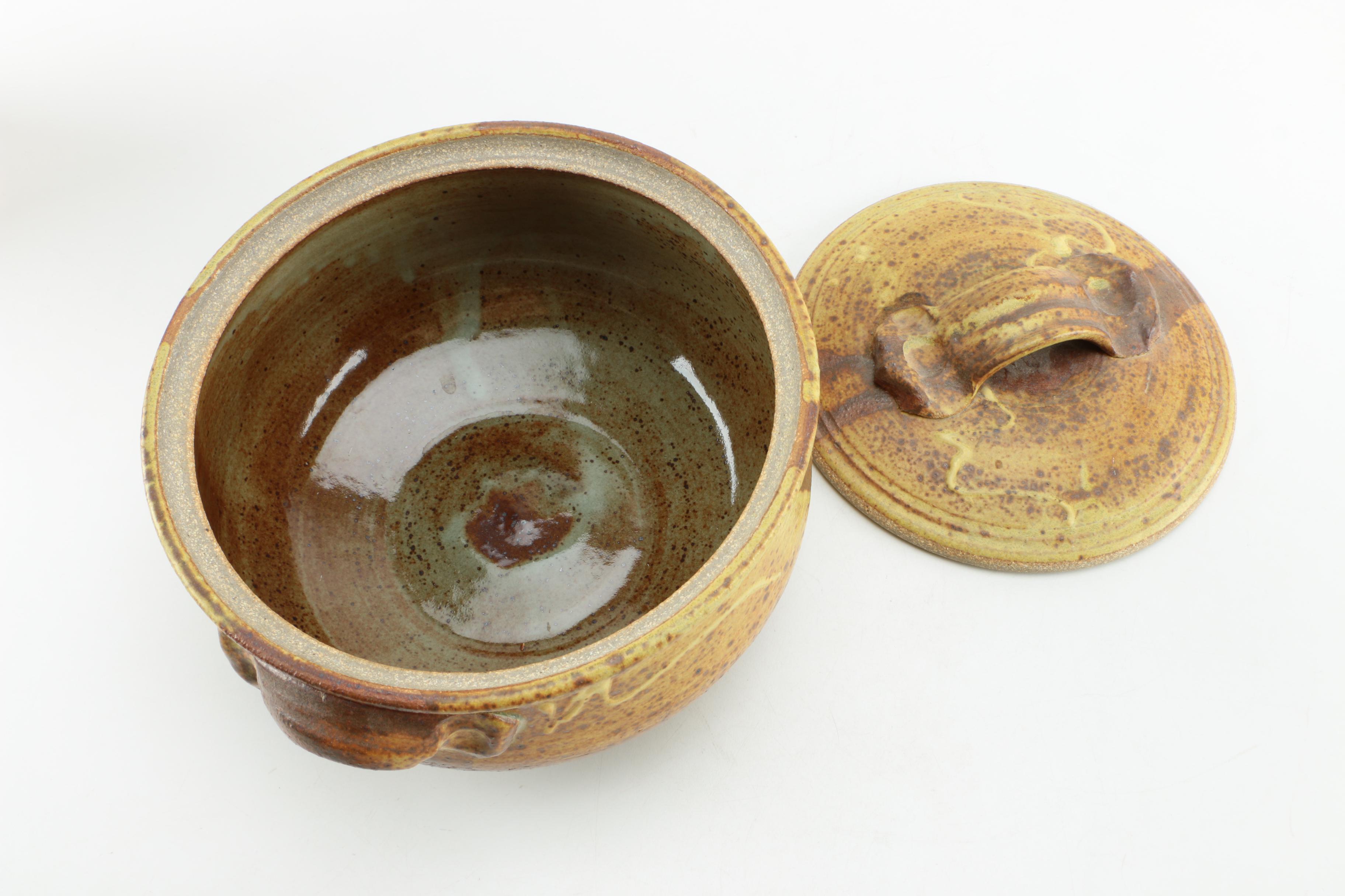 Hand Thrown Stoneware Vase and Lidded Vessel