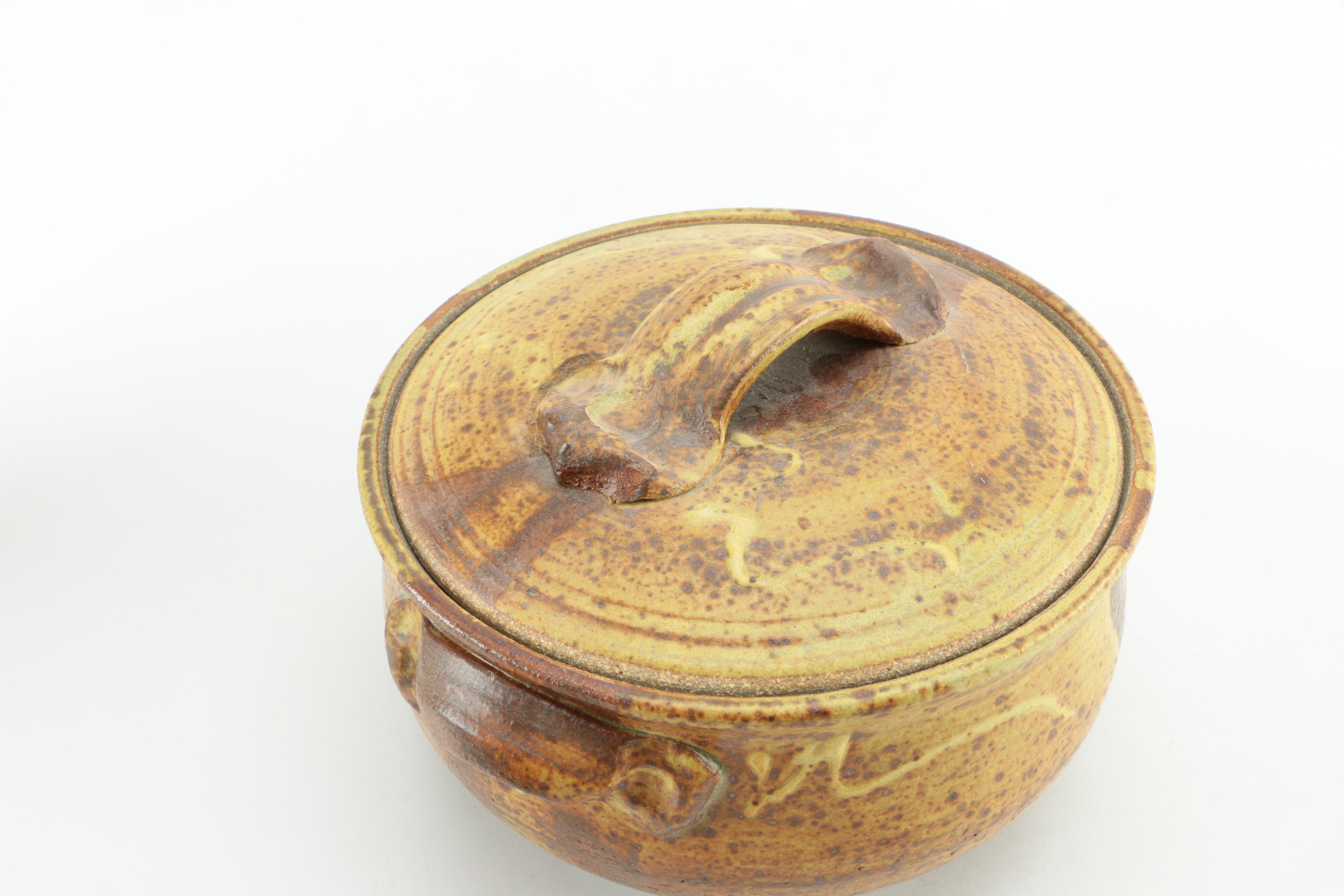 Hand Thrown Stoneware Vase and Lidded Vessel