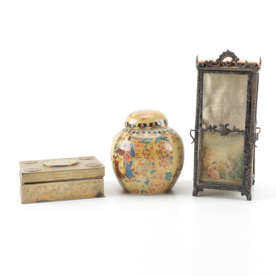 Assortment of Chinese Decor Including a Bowenite Box