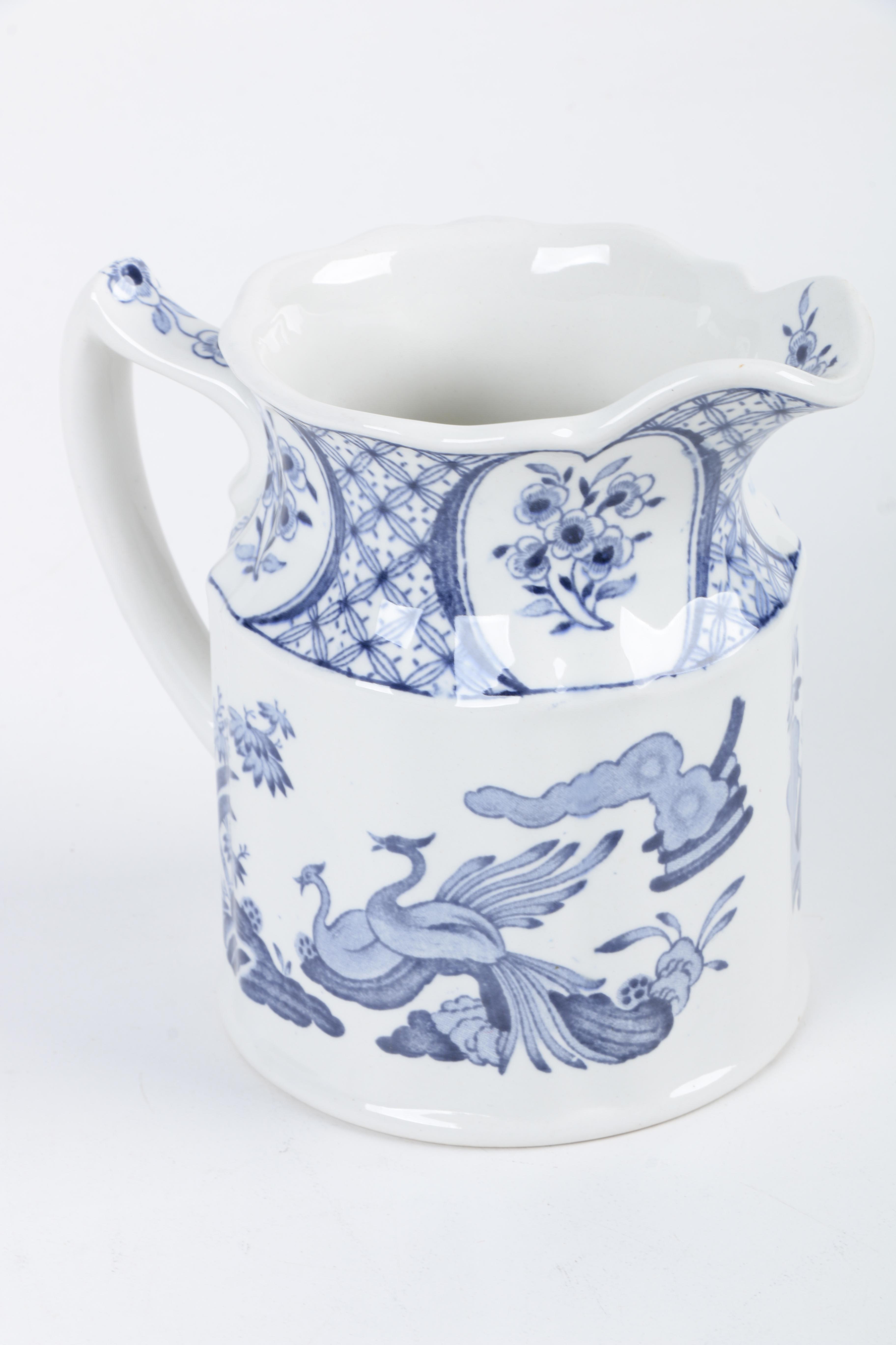 Spode Teapot, Sugar, and Creamer with Blue and White Serving Pieces